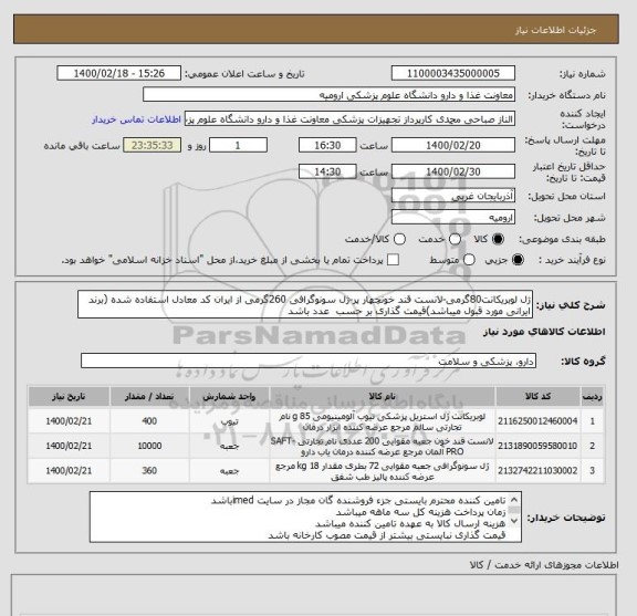 استعلام ژل لوبریکانت80گرمی-لانست قند خونچهار پر-ژل سونوگرافی 260گرمی از ایران کد معادل استفاده شده (برند ایرانی مورد قبول میباشد)قیمت گذاری بر حسب  عدد باشد