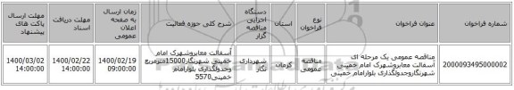 مناقصه عمومی یک مرحله ای آسفالت معابروشهرک امام خمینی شهرنگاروجدولگذاری بلوارامام خمینی