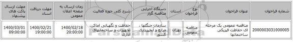 مناقصه عمومی یک مرحله ای حفاظت فیزیکی ساختمانها 