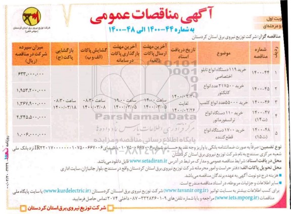 مناقصه، مناقصه خرید 119 دستگاه انواع تابلو اختصاصی .... 