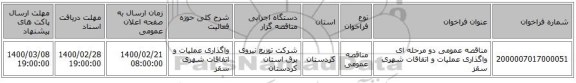 مناقصه عمومی دو مرحله ای  واگذاری عملیات و اتفاقات شهری سقز