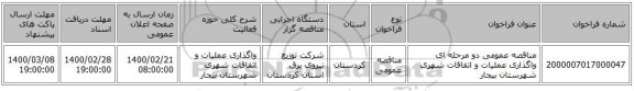 مناقصه عمومی دو مرحله ای  واگذاری عملیات و اتفاقات شهری شهرستان بیجار