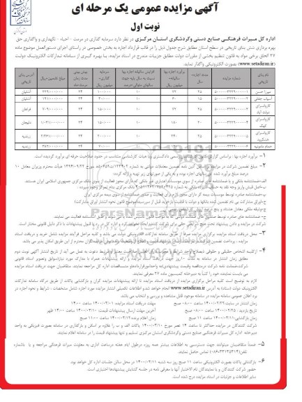 مزایده  سرمایه گذاری در مرمت و احیا نگهداری و واگذاری حق بهره برداری ۶ بنای تاریخی