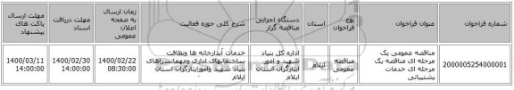 مناقصه عمومی یک مرحله ای مناقصه یک مرحله ای خدمات پشتیبانی