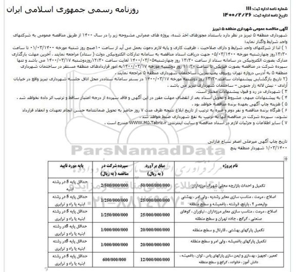 مناقصه عمومی , مناقصه تکمیل و احداث بازارچه محلی شهرک... 