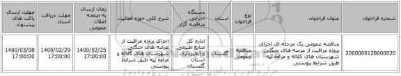 مناقصه عمومی یک مرحله ای اجرای پروژه مراقبت از عرصه های جنگلی شهرستان های کلاله و مراوه تپه طبق شرایط پیوستی