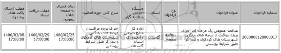 مناقصه عمومی یک مرحله ای اجرای پروژه مراقبت از عرصه های جنگلی شهرستان های کردکوی و بندر گز طبق شرایط پیوستی