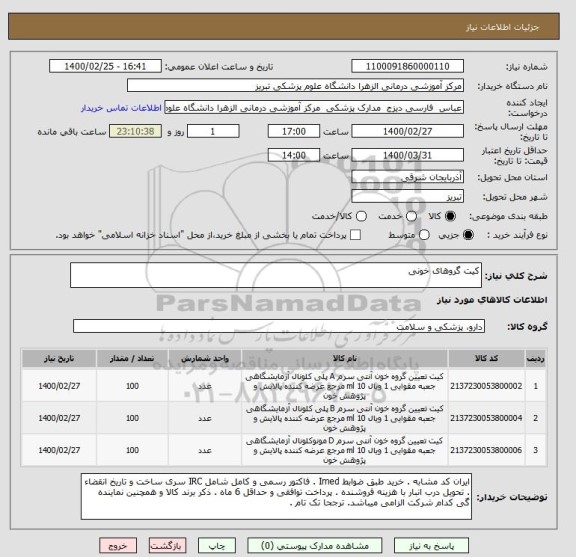 استعلام کیت گروهای خونی