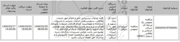 مناقصه عمومی یک مرحله ای شرکت خدماتی و نظافتی شماره 1400/1