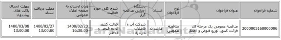 مناقصه عمومی یک مرحله ای قرائت کنتور، توزیع قبوض و اخطار