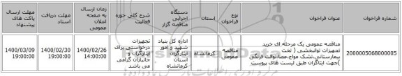 مناقصه عمومی یک مرحله ای خرید تجهیزات توانبخشی ( تخت بیمارستانی،تشک مواج،عصا،توالت فرنگی )جهت ایثاگران طبق لیست های پیوست