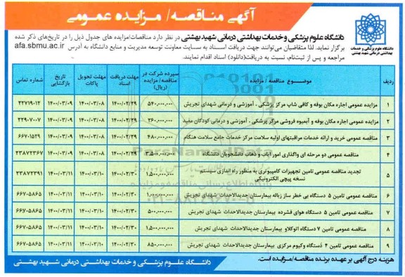 مزایده اجاره مکان بوفه و کافی شاپ...