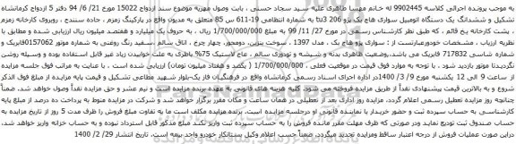 آگهی مزایده ششدانگ یک دستگاه اتومبیل سواری هاچ بک پژو 206