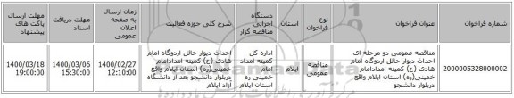 مناقصه عمومی دو مرحله ای احداث دیوار حائل اردوگاه امام هادی (ع) کمیته امدادامام خمینی(ره) استان ایلام واقع دربلوار دانشجو 