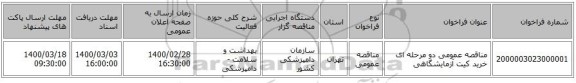 مناقصه عمومی دو مرحله ای خرید کیت آزمایشگاهی 