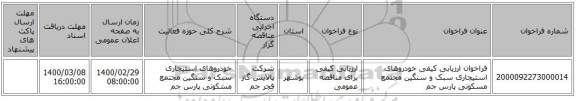 فراخوان ارزیابی کیفی خودروهای استیجاری سبک و سنگین مجتمع مسکونی پارس جم