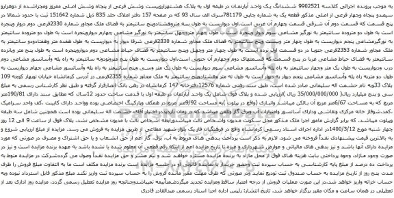 آگهی مزایده ششدانگ یک واحد آپارتمان در طبقه اول به پلاک هشتهزاروبیست وشش فرعی از پنجاه وشش اصلی 