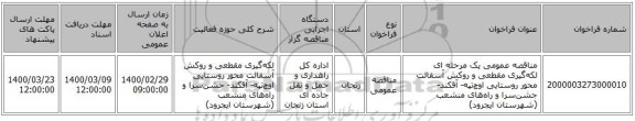 مناقصه عمومی یک مرحله ای لکه‌گیری مقطعی و روکش آسفالت محور روستایی اوچ‌تپه- آقکند- جشن‌سرا و راه‌های منشعب (شهرستان ایجرود)