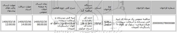 مناقصه عمومی یک مرحله ای ابنیه فنی زیرسازی و آسفالت سیجان-طرلان،میلاجرد- سلوک لو، کلوان –راستگردان کمیجان