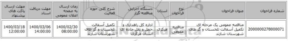 مناقصه عمومی یک مرحله ای تکمیل آسفالت تلخستان و گز طاف شهرستان شازند