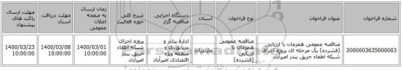 مناقصه عمومی همزمان با ارزیابی (فشرده) یک مرحله ای پروژه اجرای شبکه اطفاء حریق بندر امیرآباد