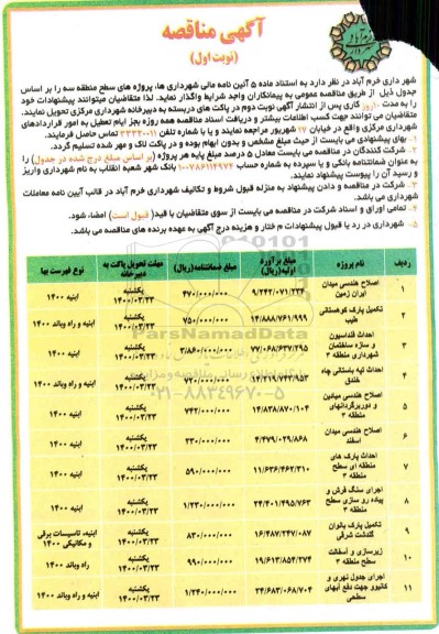  مناقصه ,مناقصه اصلاح هندسی میدان ....