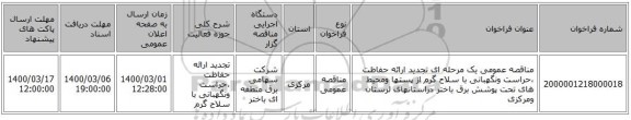 مناقصه عمومی یک مرحله ای تجدید ارائه حفاظت ،حراست ونگهبانی با سلاح گرم از پستها ومحیط های تحت پوشش برق باختر دراستانهای لرستان ومرکزی 