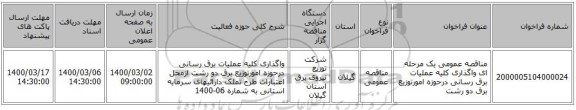 مناقصه عمومی یک مرحله ای واگذاری کلیه عملیات برق رسانی درحوزه امورتوزیع برق دو رشت 