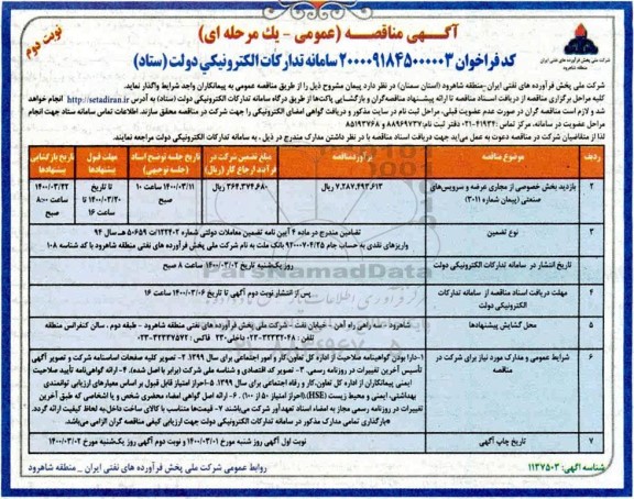 مناقصه، مناقصه بازدید بخش خصوصی از مجاری عرضه و سرویس های صنعتی- نوبت دوم 