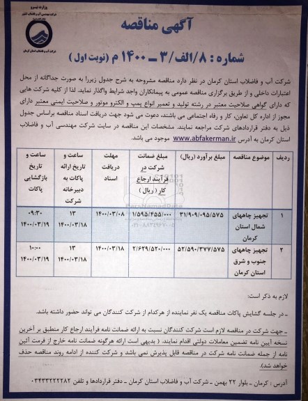 مناقصه تجهیز چاههای ...