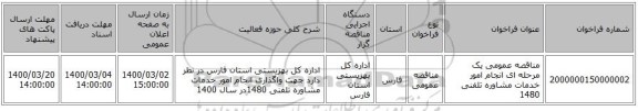 مناقصه عمومی یک مرحله ای انجام امور خدمات مشاوره تلفنی 1480