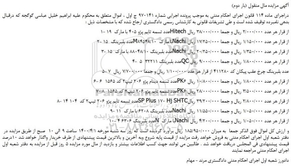 مزایده،مزایده فروش 1- 19 عدد تسمه تایم پژو 405 با مارک Hitech و...