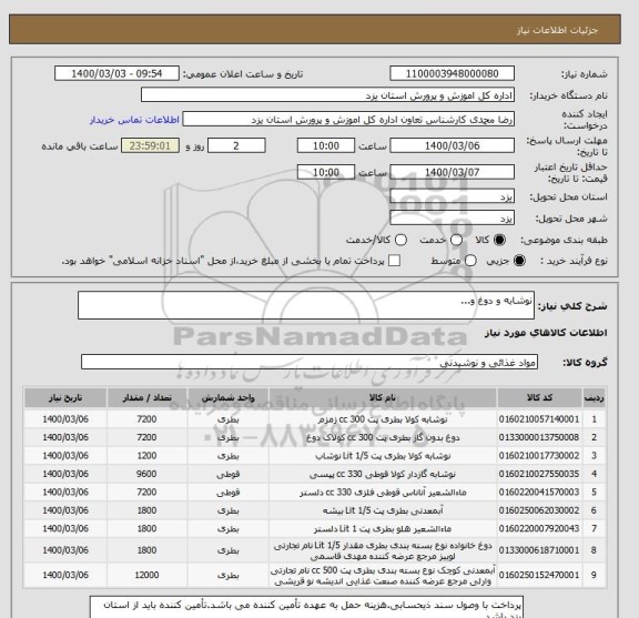 استعلام نوشابه و دوغ و...