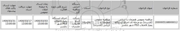 مناقصه عمومی همزمان با ارزیابی (فشرده) دو مرحله ای اجرای ایستگاه پمپاژ فاضلاب PS3 شهر بابلسر