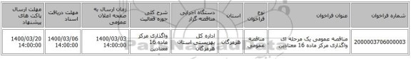 مناقصه عمومی یک مرحله ای واگذاری مرکز ماده 16 معتادین