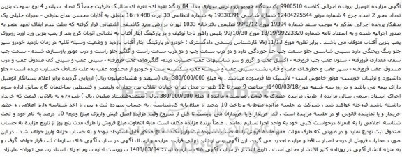 آگهی مزایده  یکدستگاه خودرو پژو پارس سواری 