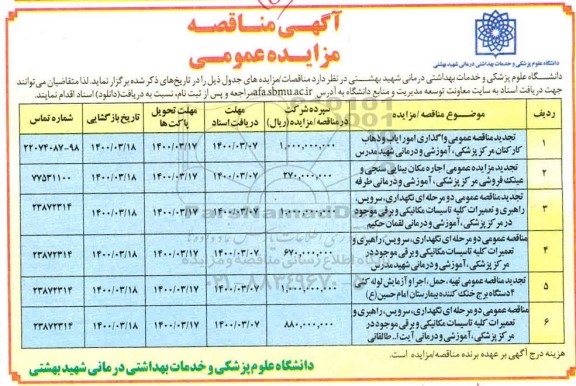 مناقصه عمومی، مناقصه عمومی واگذاری امور ایاب و ذهاب کارکنان ... 