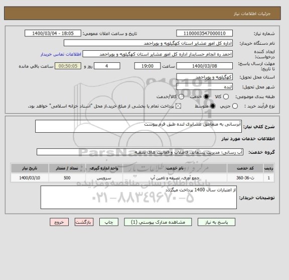 استعلام آبرسانی به منماطق عشایری لنده طبق فرم پیوست