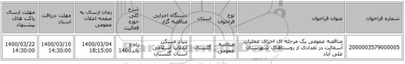 مناقصه عمومی یک مرحله ای اجرای عملیات آسفالت  در تعدادی از روستاهای شهرستان علی آباد 