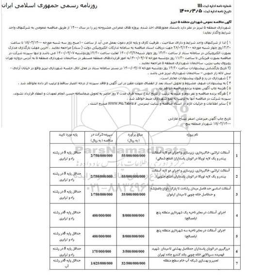 مناقصه عمومی , مناقصه آسفالت تراشی، خاکبرداری، زیرسازی و اجرای دولایه آسفالت بیندر ... 