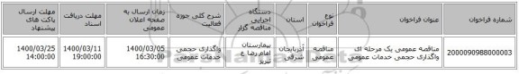 مناقصه عمومی یک مرحله ای واگذاری حجمی خدمات عمومی