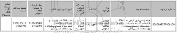 فراخوان ارزیابی کیفی نصب 500 انشعاب فلزی و پلی اتیلن پراکنده شهرستان مسجدسلیمان و روستاهای مسیرگلگیر