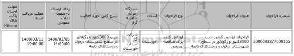 فراخوان ارزیابی کیفی نصب 3000کنتور و رگولاتور در سطح شهرستان دزفول و روستاهای تابعه 