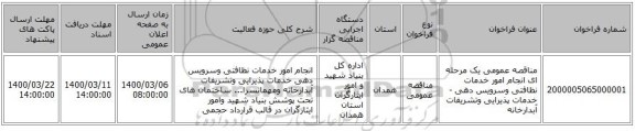 مناقصه عمومی یک مرحله ای انجام امور خدمات نظافتی وسرویس دهی - خدمات پذیرایی وتشریفات آبدارخانه 