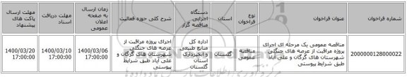 مناقصه عمومی یک مرحله ای اجرای پروژه مراقبت از عرصه های جنگلی شهرستان های گرگان و علی آباد طبق شرایط پیوستی