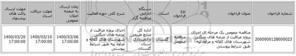 مناقصه عمومی یک مرحله ای اجرای پروژه مراقبت از عرصه های جنگلی شهرستان های کلاله و مراوه تپه  طبق شرایط پیوستی