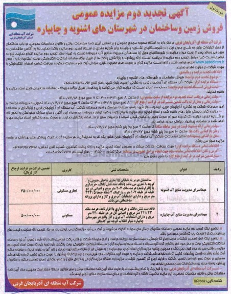 مزایده مزایده فروش زمین و ساختمان تجاری و مسکونی نوبت  اول 