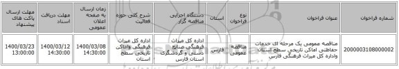 مناقصه عمومی یک مرحله ای خدمات حفاظتی اماکن تاریخی سطح استان واداره کل میراث فرهنگی فارس 