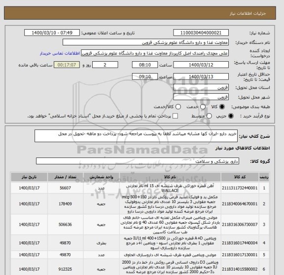 استعلام خرید دارو -ایران کها مشابه میباشد لطفا به پیوست مراجعه شود- پرداخت دو ماهه -تحویل در محل 