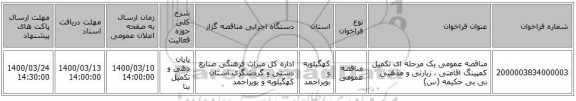 مناقصه عمومی یک مرحله ای تکمیل کمپینگ اقامتی ، زیارتی و مذهبی بی بی حکیمه (س)